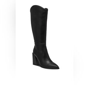 Tati Wide-Calf Stacked Heeled Boots - Black 7.5